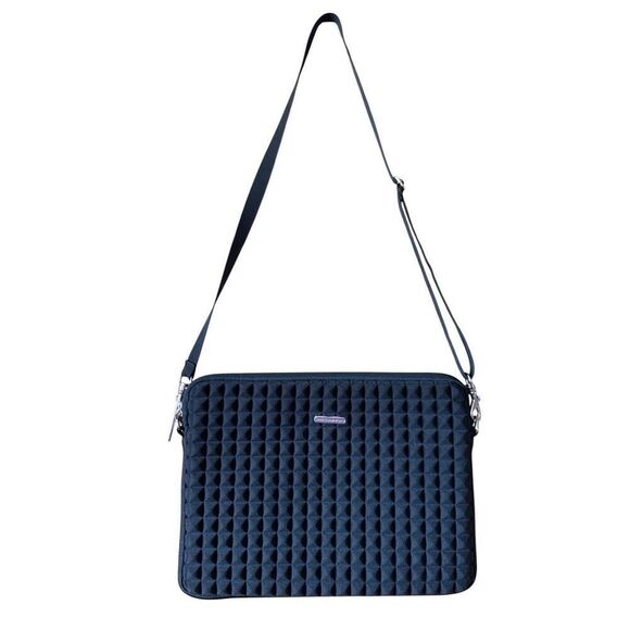 Rebecca Minkoff Regan Textured Neoprene Crossbody Messenger Laptop Bag in Black - Picture 3 of 10